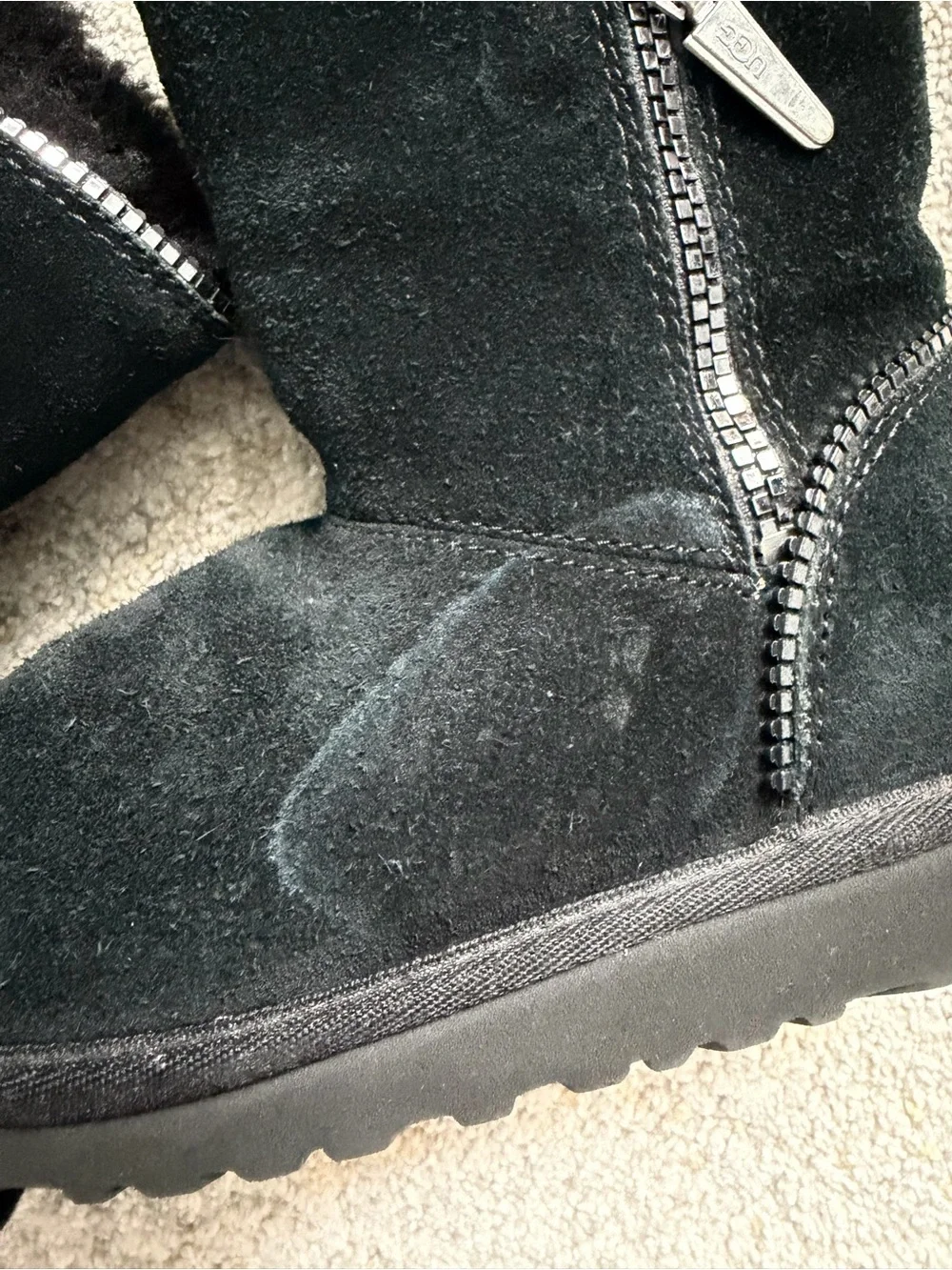 UGG Australia Girls Black Suede Florence 1016992K Short Zipper Warm Boots Size 1